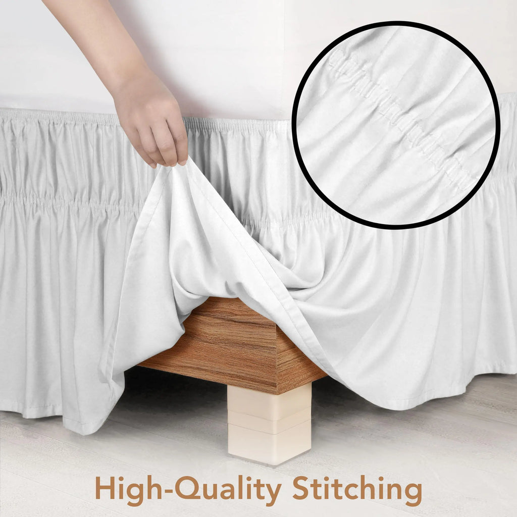 Adjusting elastic ruffle bed skirt