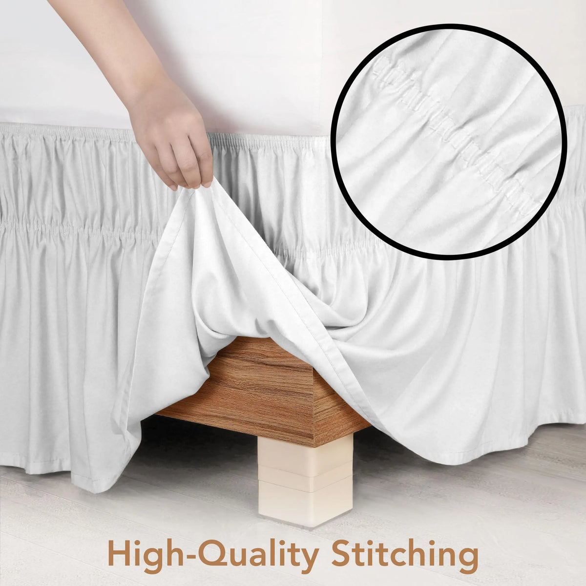 Adjusting elastic ruffle bed skirt