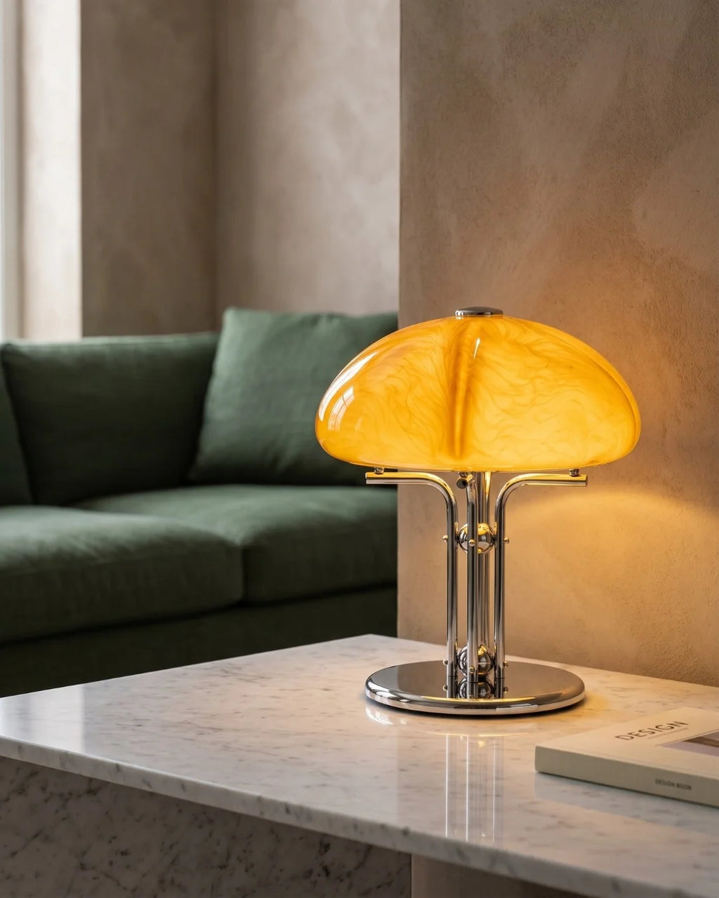 Amber glass lamp in living room