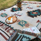 Aztec throw blanket used as a picnic blanket