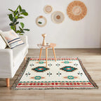 Aztec woven blanket used as a floor rug