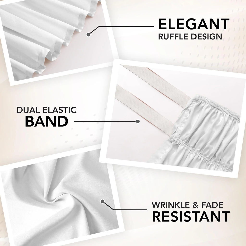 Bed skirt features: dual elastic band, wrinkle resistant
