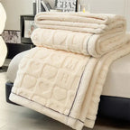 Beige heart embossed fleece blanket