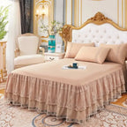 Beige lace ruffle bed skirt