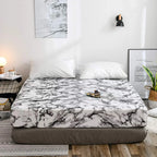 Black and white marble fitted sheet in bedroom
