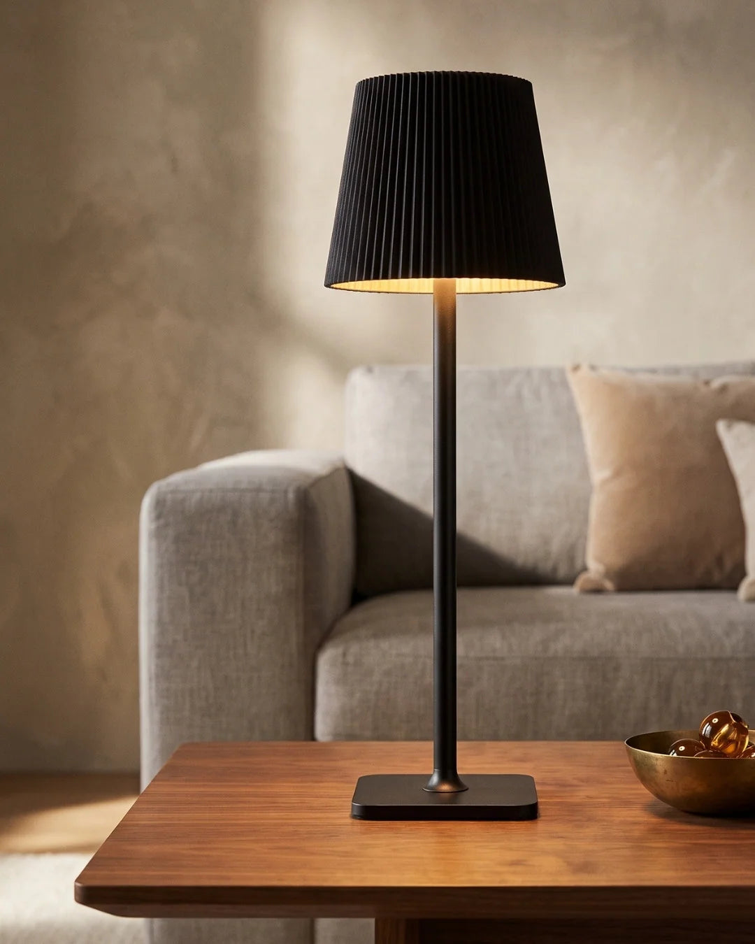 Black cordless lamp in living room