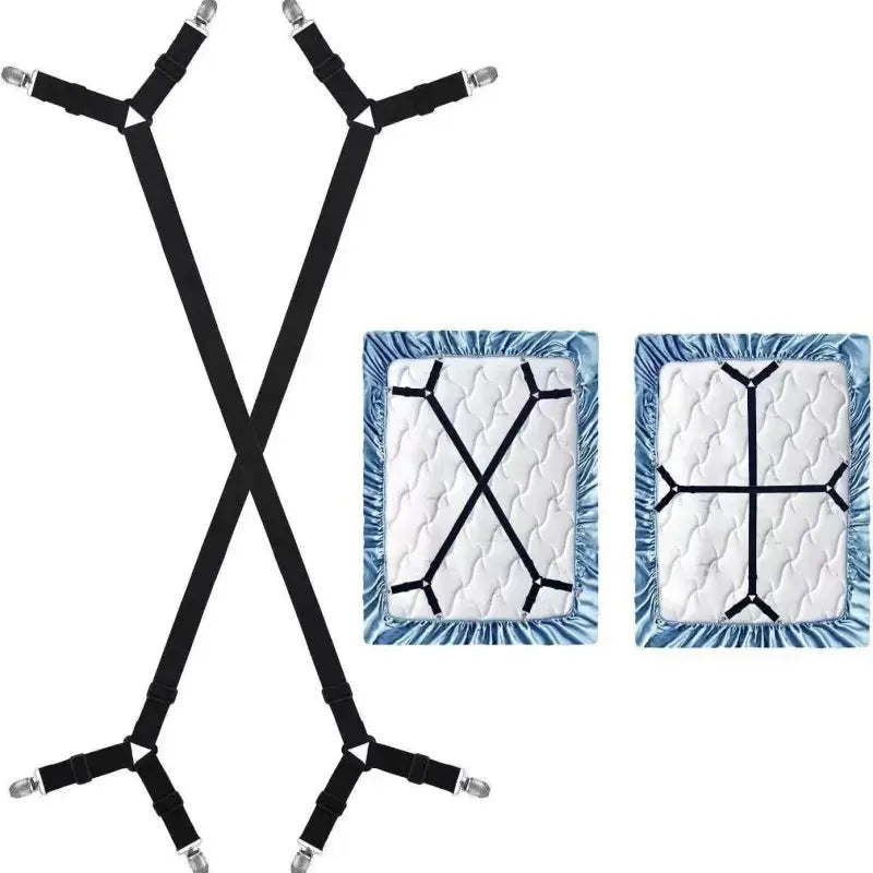 Black crisscross bed sheet fastener straps