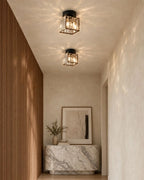 Black crystal ceiling lights in hallway