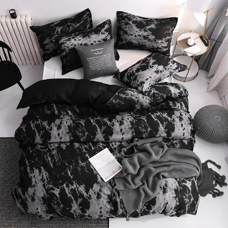 Black marble bedding set with pillow shams