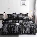 Black marble duvet cover in modern bedroom