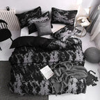 Black marble print duvet cover set on bed