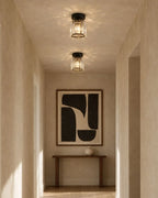 Black round crystal ceiling lights in hallway