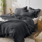 Black seersucker ruffle bedding set