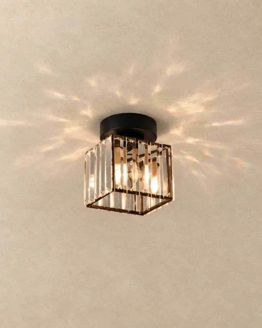 Black square crystal flush mount ceiling light