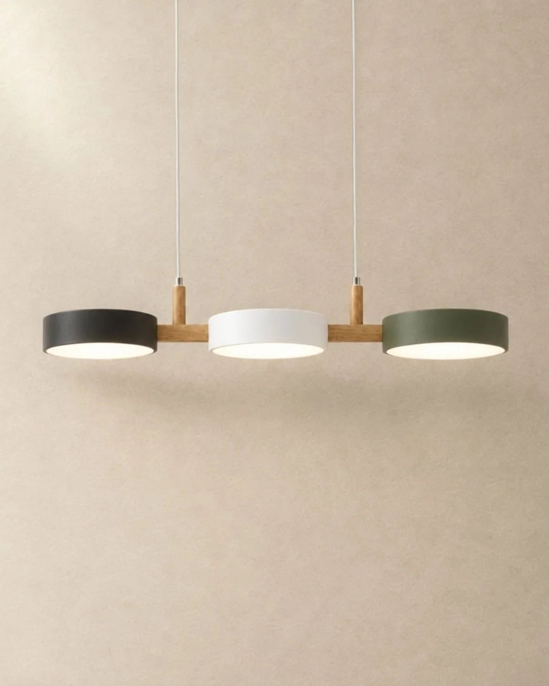 Black, white and green linear pendant light