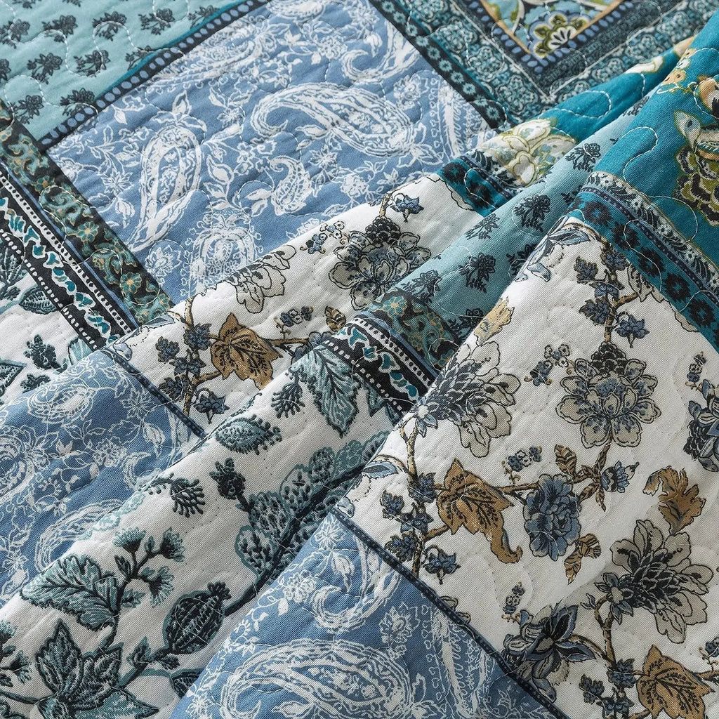 Blue paisley and floral patchwork fabric