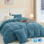 Blue plush fleece duvet cover set with pillowcases