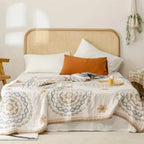 Boho cotton gauze bedspread on bed