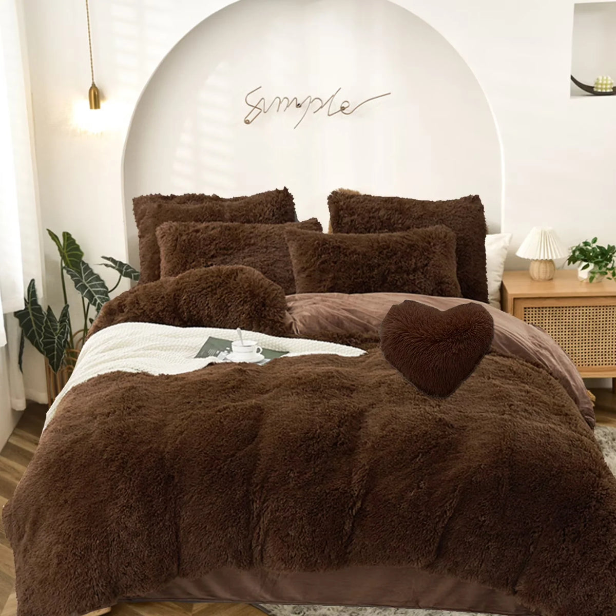 Brown faux fur duvet cover set