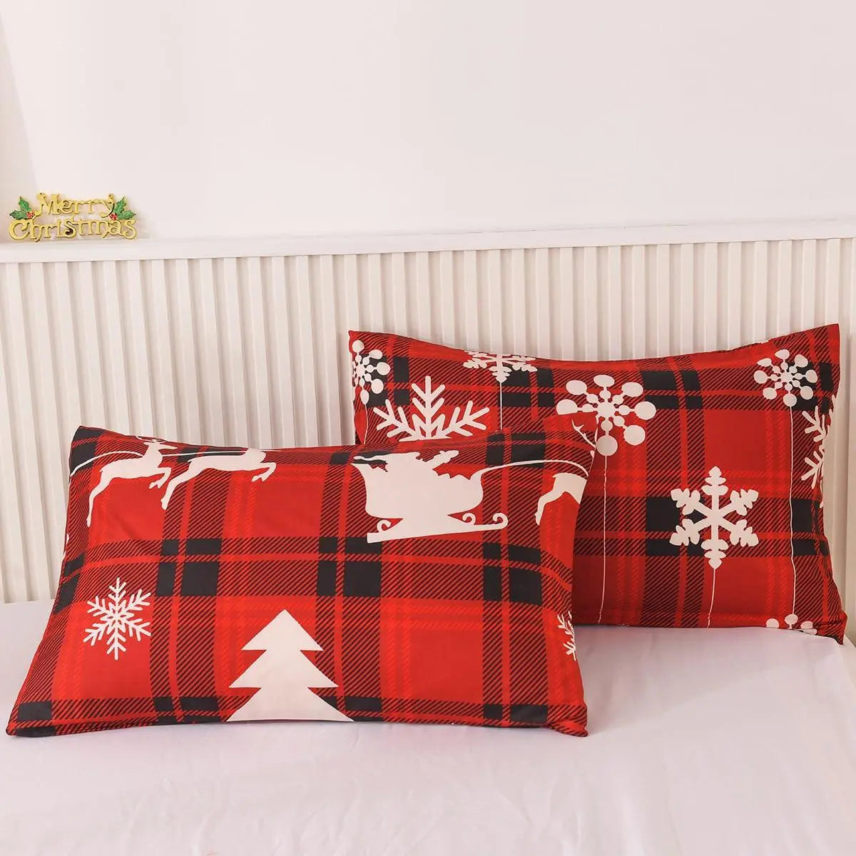 Christmas plaid pillowcases with tree print