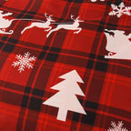 Close-up of Christmas tree and reindeer plaid print