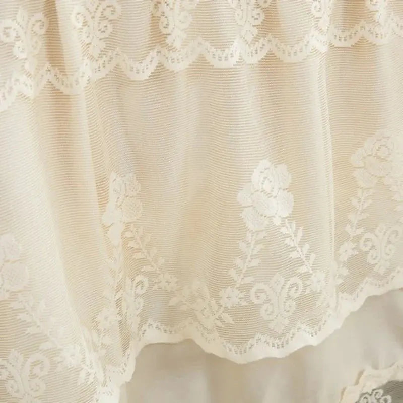 Close-up of embroidered lace ruffles