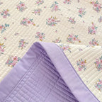 Close-up of floral print with purple reverse