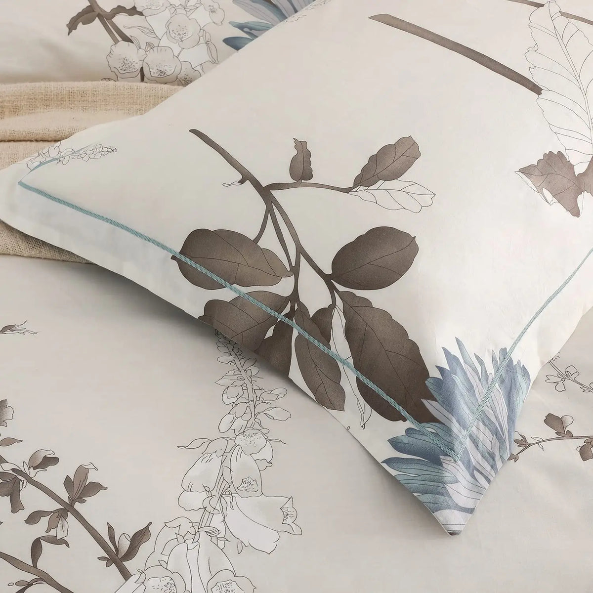 Close-up of leaf print pillowcase
