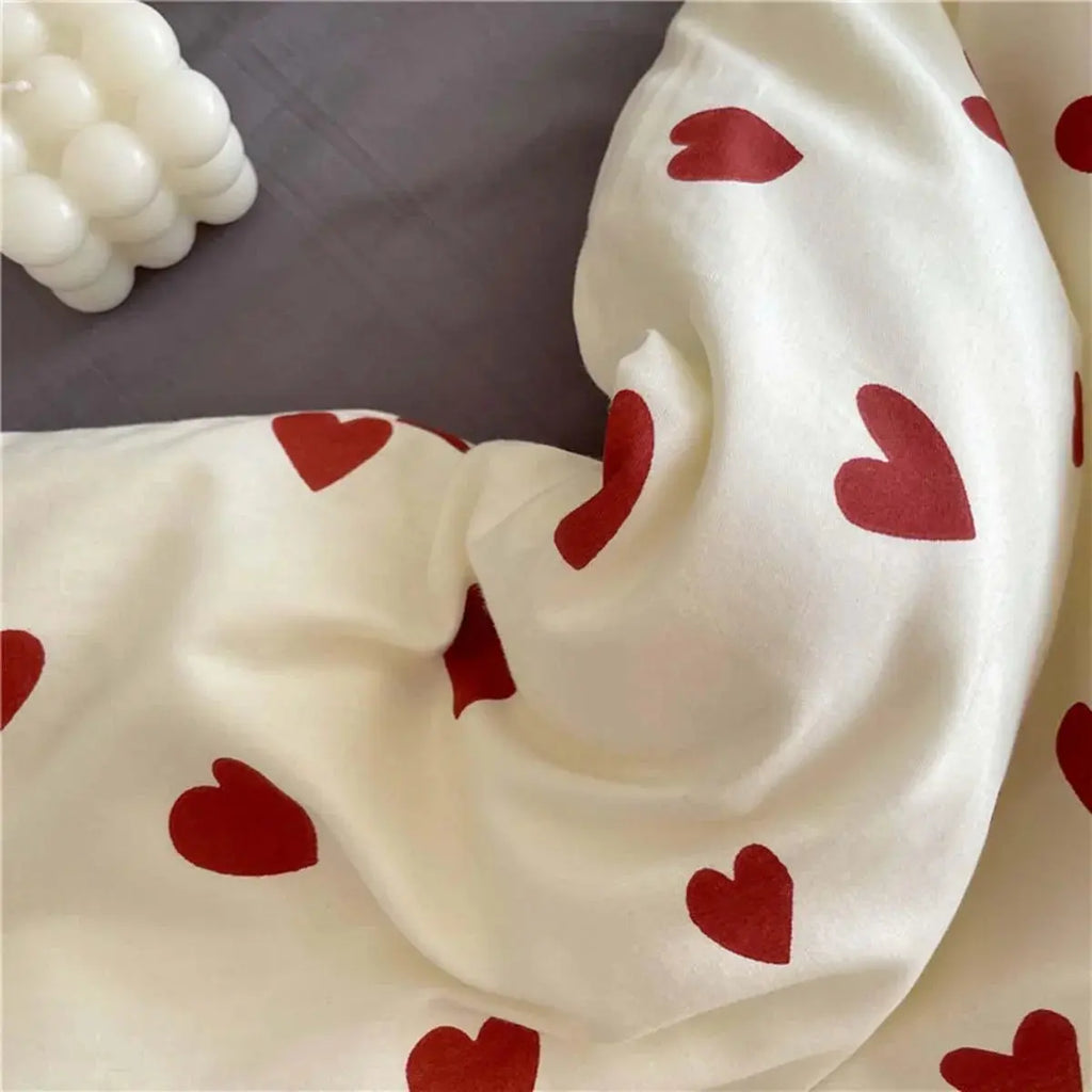 Close-up of red heart print fabric