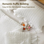 Close-up of ruffled seersucker pillowcase