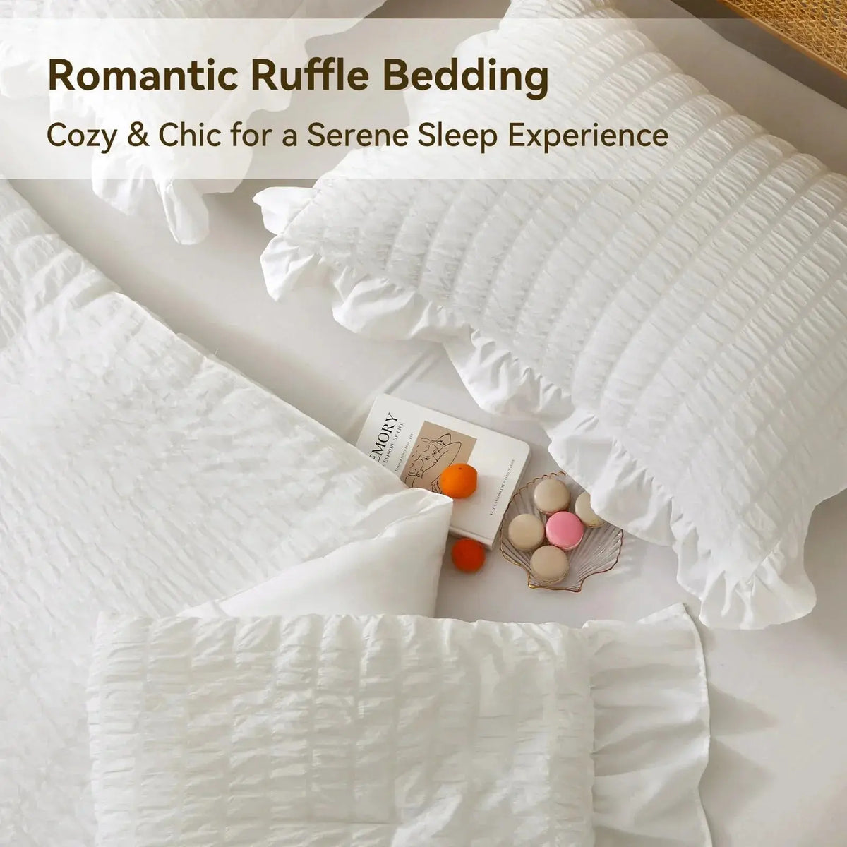 Close-up of ruffled seersucker pillowcase
