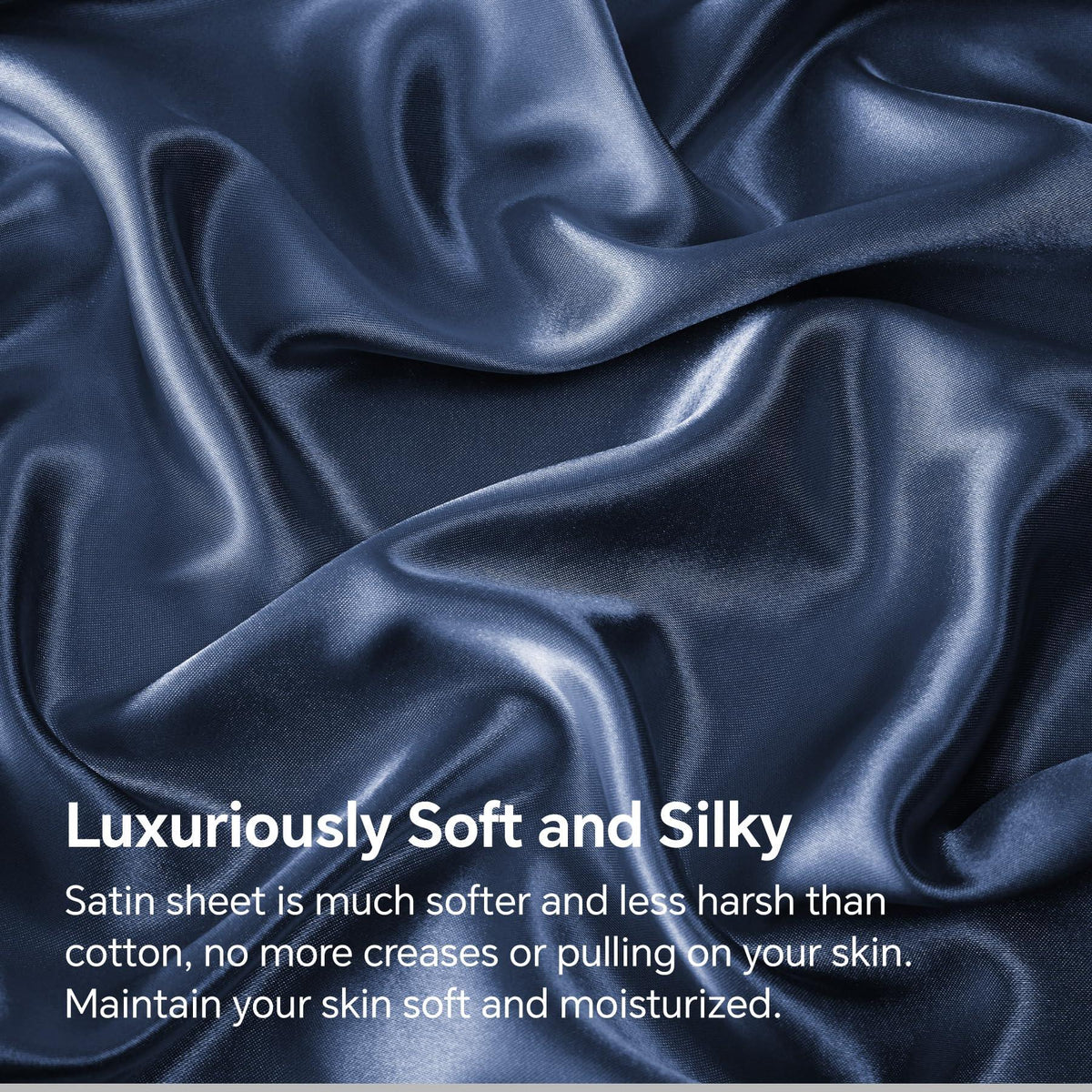 Close-up of silky navy satin fabric