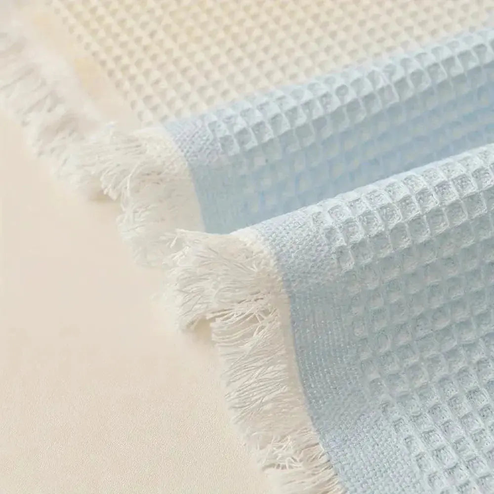 Close-up of waffle texture and fringe edge