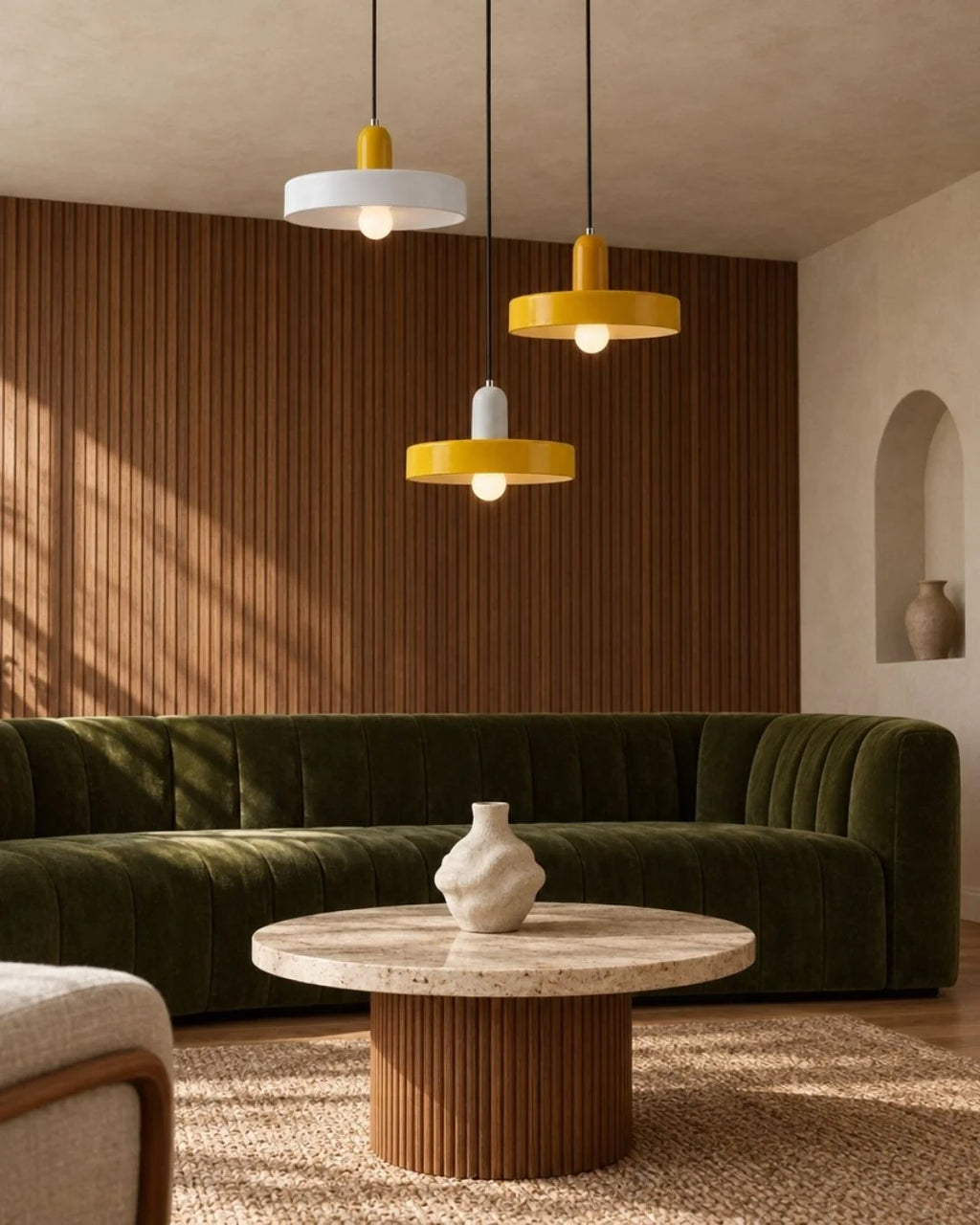 Colorful pendant lights in living room
