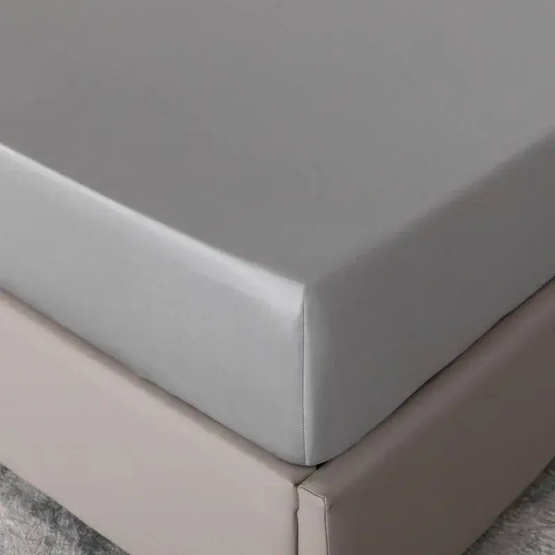 Corner of gray bamboo fitted sheet