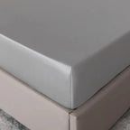 Corner of gray bamboo fitted sheet