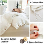 Corner ties and coconut button closure on duvet cover