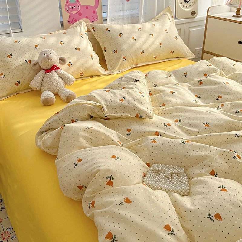 Cozy cream floral bedding set on bed