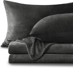 Dark gray fleece sheet set folded