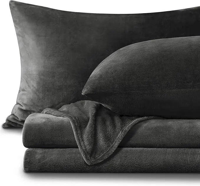 Dark gray fleece sheet set folded