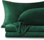 Dark green fleece sheet set folded