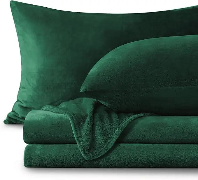 Dark green fleece sheet set folded