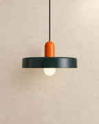 Dark green pendant light with orange holder