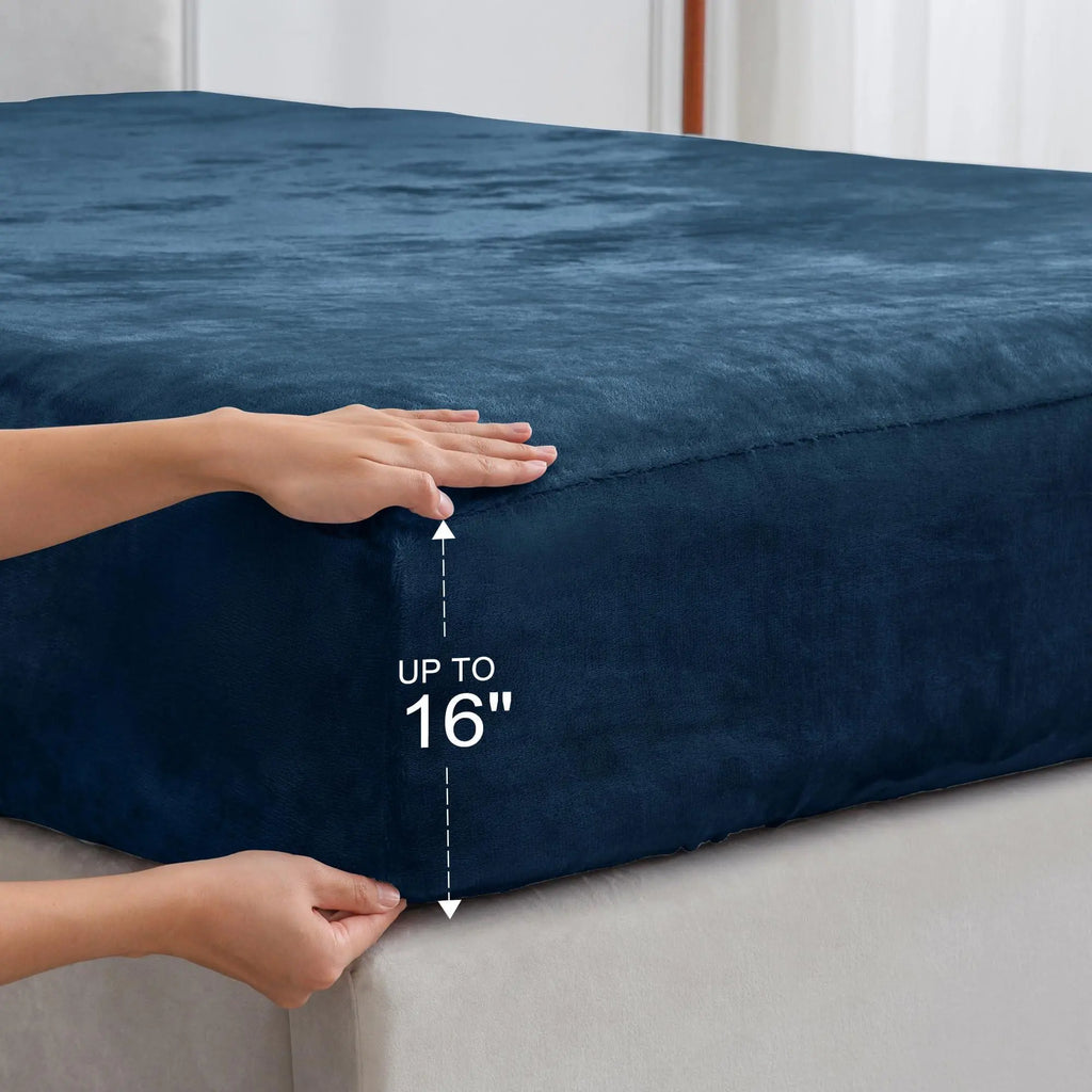 Deep pocket fleece fitted sheet fits mattresses up to 16 inches