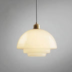 Dome milk glass pendant light with brass cap