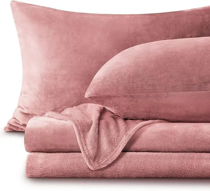 Dusty pink fleece sheet set folded