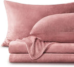 Dusty pink fleece sheet set folded
