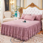 Dusty pink lace ruffle bed skirt