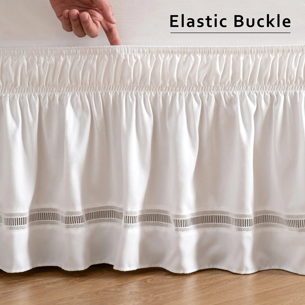 Elastic buckle on adjustable bed skirt