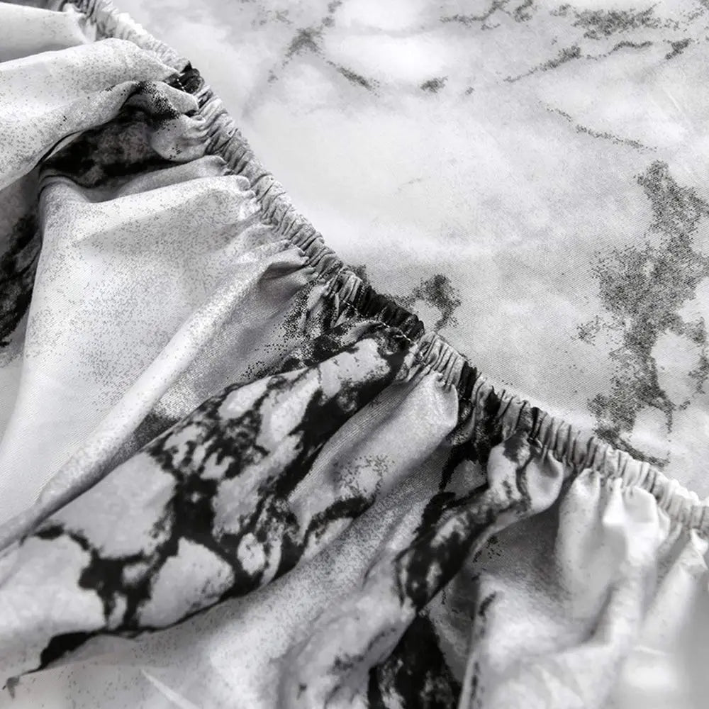 Elastic corner of marble print fitted sheet